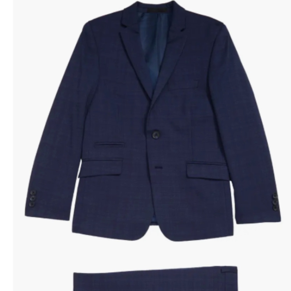 Andrew Marc Kids' Navy Plaid Suit Size 12